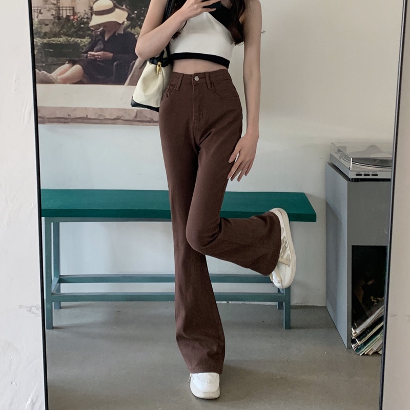 New coklat high waist cutbray celana jeans panjang wanita