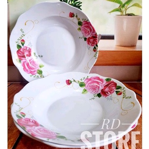 PROMO 3.PCS PIRING MAKAN ULIR MOTIF ROSE MELAMINE