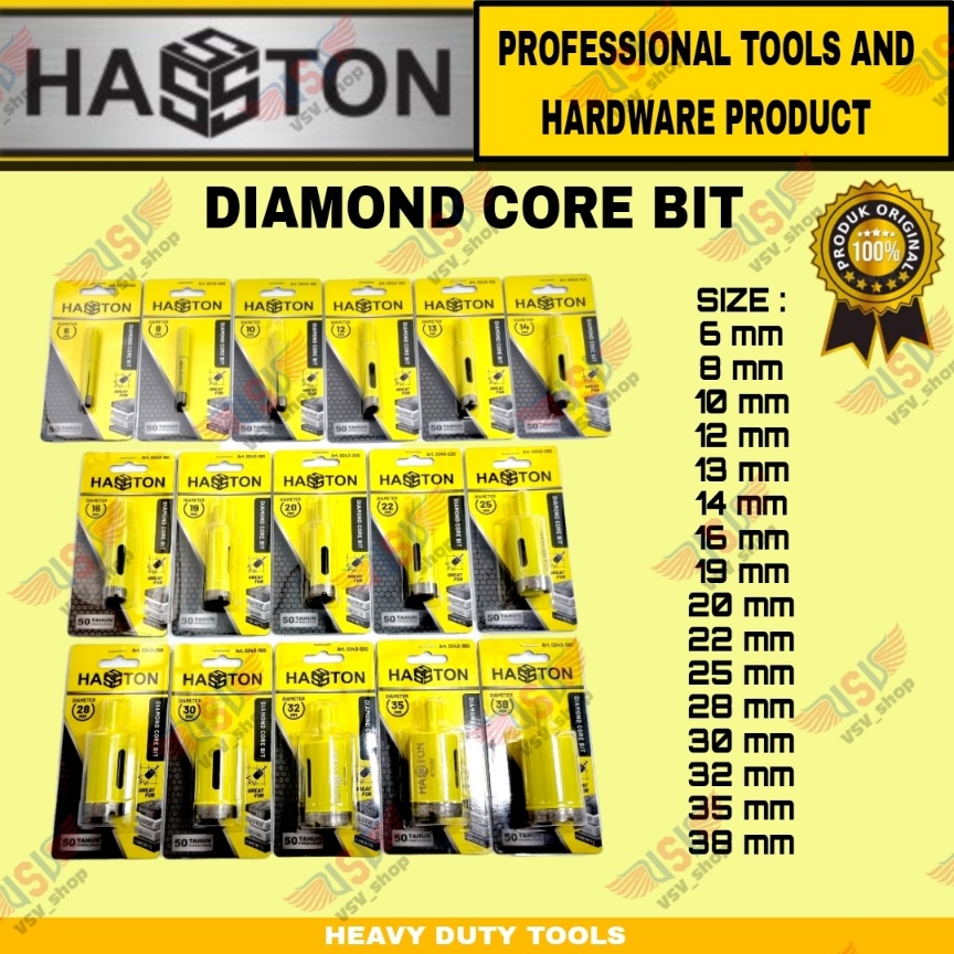 HASSTON Mata Bor Granite Keramik Marmer Batu Beton Diamond Core Bit 6 8 10 12 13 14mm