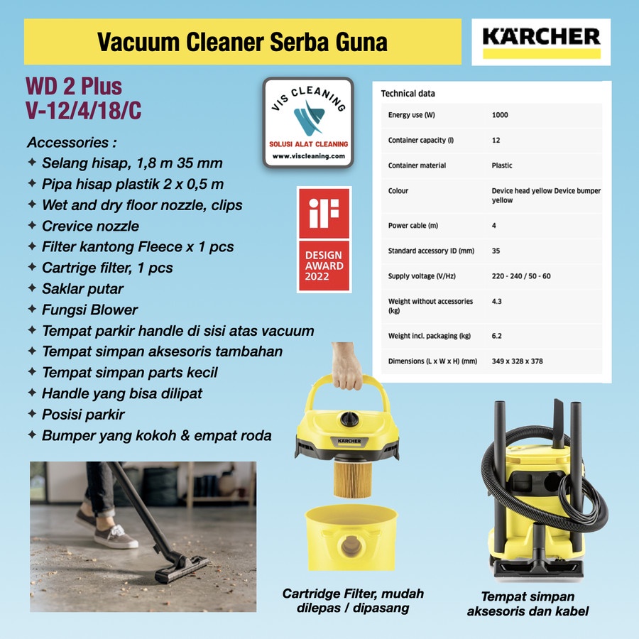 Vacuum Cleaner Karcher WD 2 Plus V-12/4/18/C (Wet &amp; Dry 12 Liter)