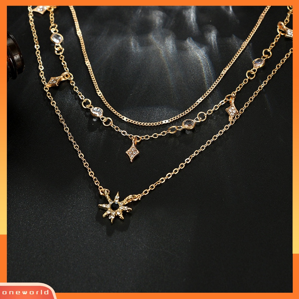 [ONE] Wanita Multi Layer Berlian Imitasi Hias Bintang Liontin Rantai Kalung Perhiasan Hadiah