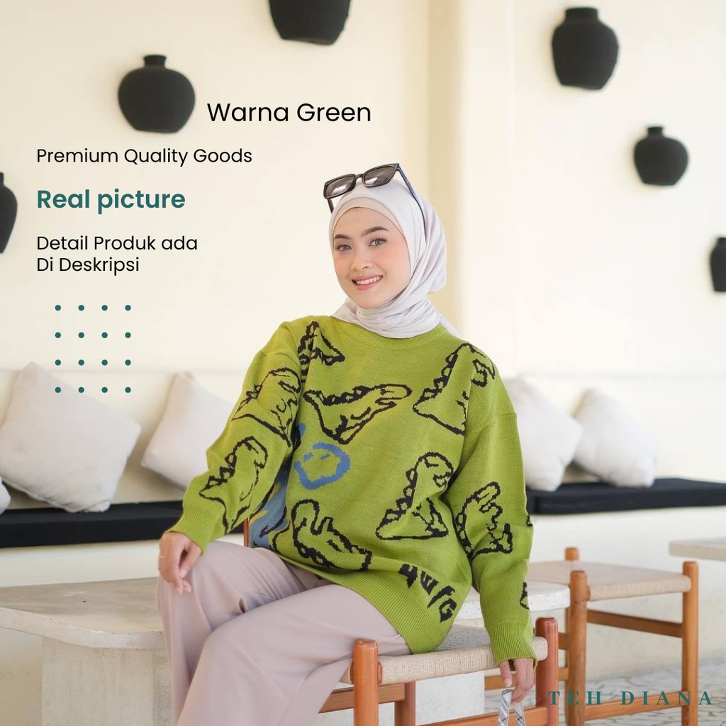 Sweater Dino Oversize Rajut WanitaTerbaru