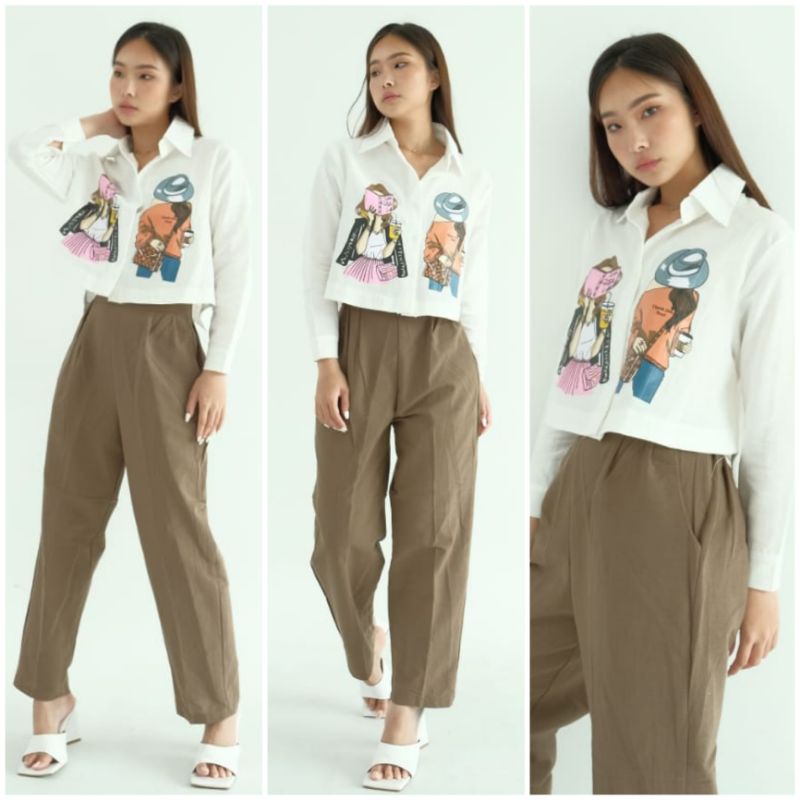 ⚡️CLEARANCE SALE ♡ PREMIUM ♡ ORIGINAL ! MARIANNIE FASHION PATTERN 2 IN 1 SET BACK SLING SHIRT WITH LONG PANTS