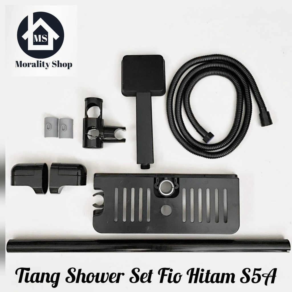 Tiang Set Shower Hitam Fio S5A-Handshower Hand Shower Set Rak Tiang Stainless BLack Shower Mandi Shower Pole