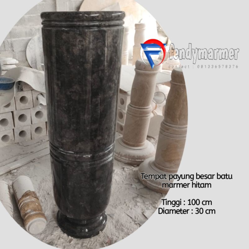 Vas jumbo model tempat payung besar bahan batu marmer hitam kilap glossy