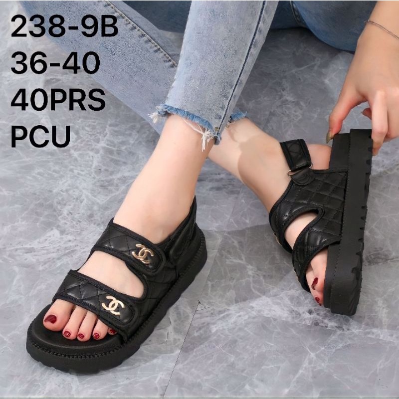 Sandal Wedges Wanita 238-1 / Sandal Tali Gunung Tinggi 4cm Hitam Jelly Empuk