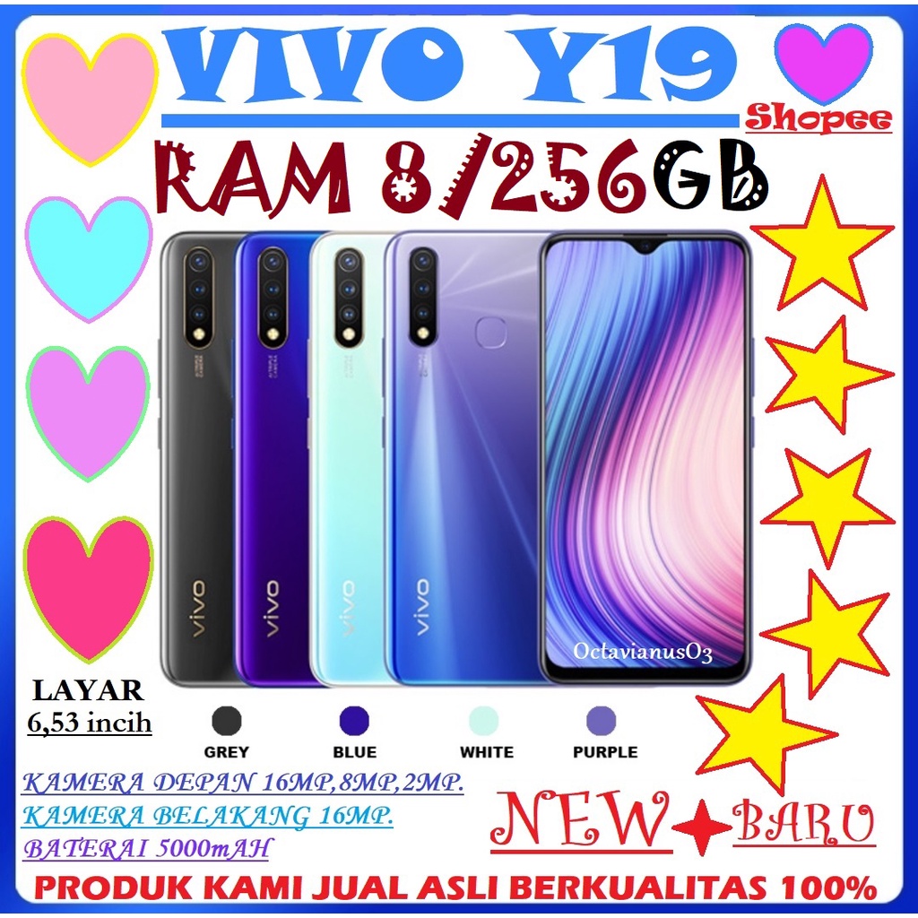 VIVO Y19 ORI RAM 8/256GB [IPS LCD Layar 6,53inci. 5000mAh. Camera16MP. 4G].BARU FULLSET SEGEL GARANSI 1TAHUN