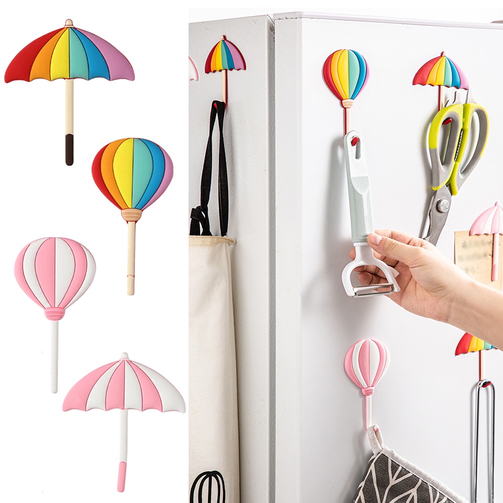 Magnet Kulkas Bentuk Payung Dan Balon Udara Warna Pink Untuk Dekorasi