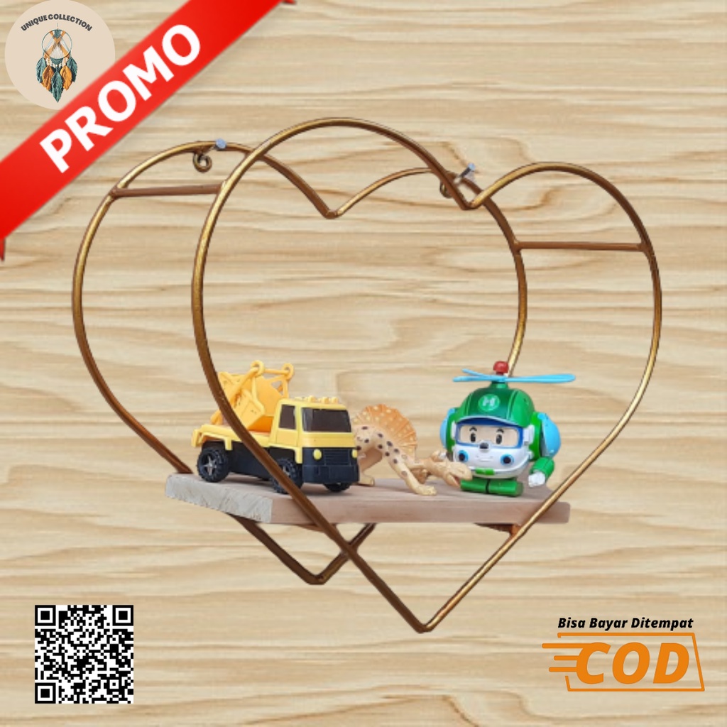 Rak Bunga Besi Love Minimalis/Hiasan Dinding/Rak Gantung Tempel Putih Hitam Gold/Rak Buku Kayu Besi 