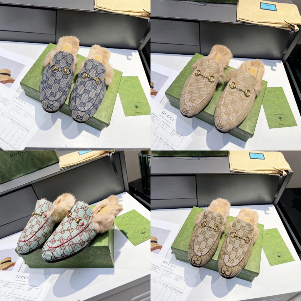 Original 2022 New Gucci presopia electric embroidery double GG men's and women's casual flat half sl