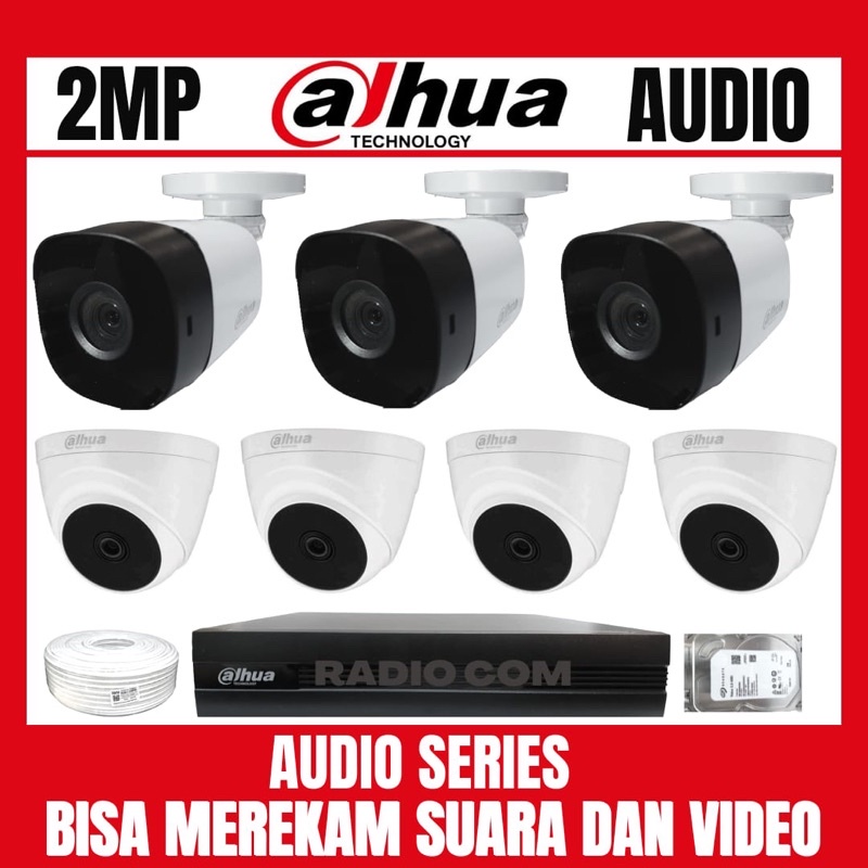 PAKET CCTV DAHUA 2MP 8 CHANNEL 7 CAMERA AUDIO BISA MEREKAM SUARA DAN VIDEO