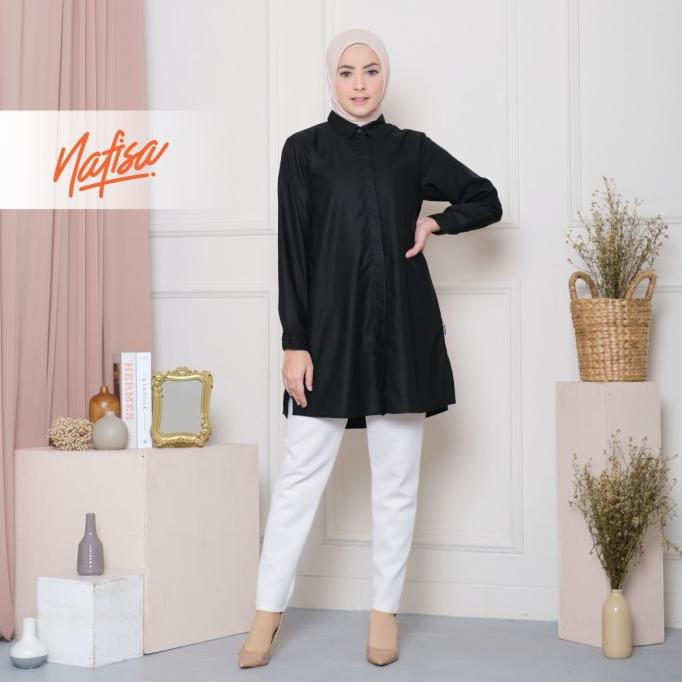 Nafisa Tunik Fleksibel Day - Kemeja Tunik Day to Day Toyobo Hitam