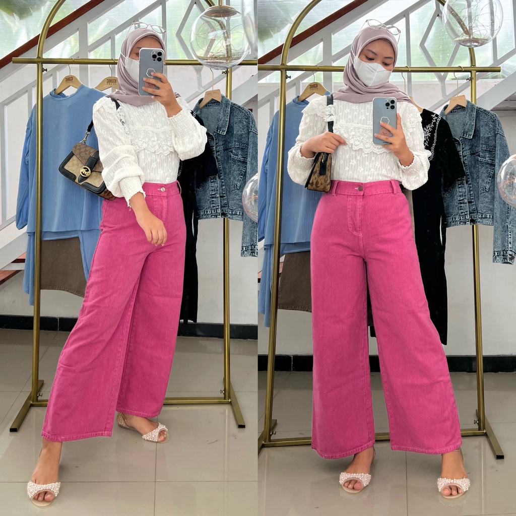 MOZZA JEANS KULOT PINK SERIES/ kulot jeans fuschia peach