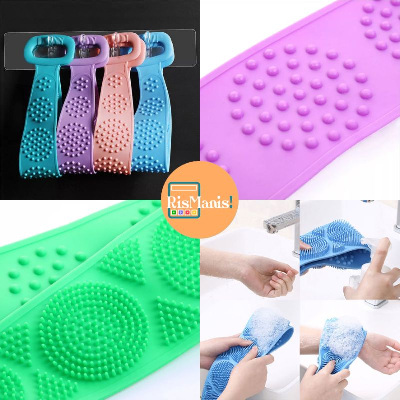 SILICONE BACK BODY SCRUBBER - Sikat Mandi Penggosok Punggung 2 Sisi Bulu Silikon Lembut Halus Membersihkan Daki Mengangkat Kulit Mati Busa Sabun Lebih Banyak