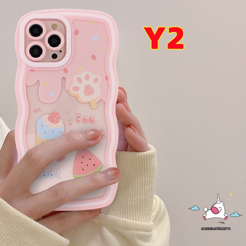 Casing Realme C33 C55 C53 C12 C35 C25s C25Y C30 C21Y C15 C11 C25 C20 C3 10 8 8i 8pro 9 9i 9pro+7i 7 6i 5i C20A 5s C1 Kartun Permen Ice Cream Bear Wavy Edge Case Lembut Sarung TPU