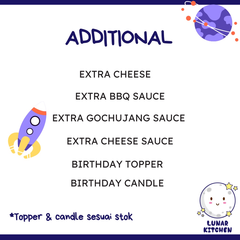 

EXTRA/ ADDITIONAL SAUS/ TOPPING TAMBAHAN