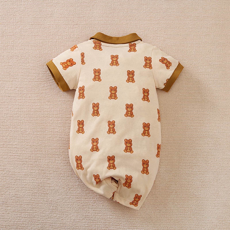 READY STOK!!! jumper bayi lengan pendek motif BEAR BROWN lucu ala korea import premium / brownieground / BA-614