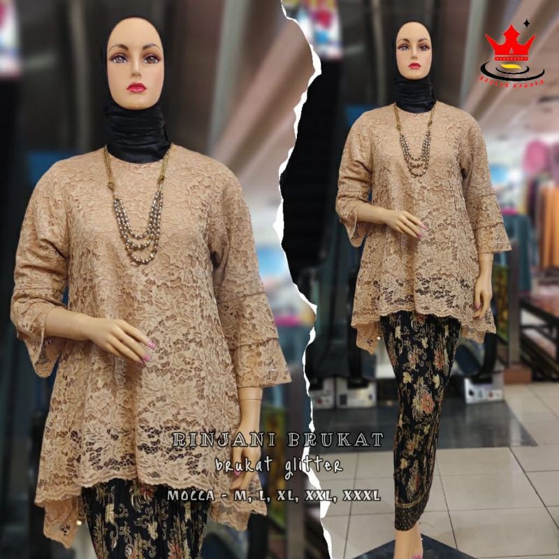SET KEBAYA RINJANI BROKAT MODERN M-5XL/ PROMO KEBAYA TUNIK /ATASAN RINJANI  BRUKAT/BRUKAT BIG SIZE/G