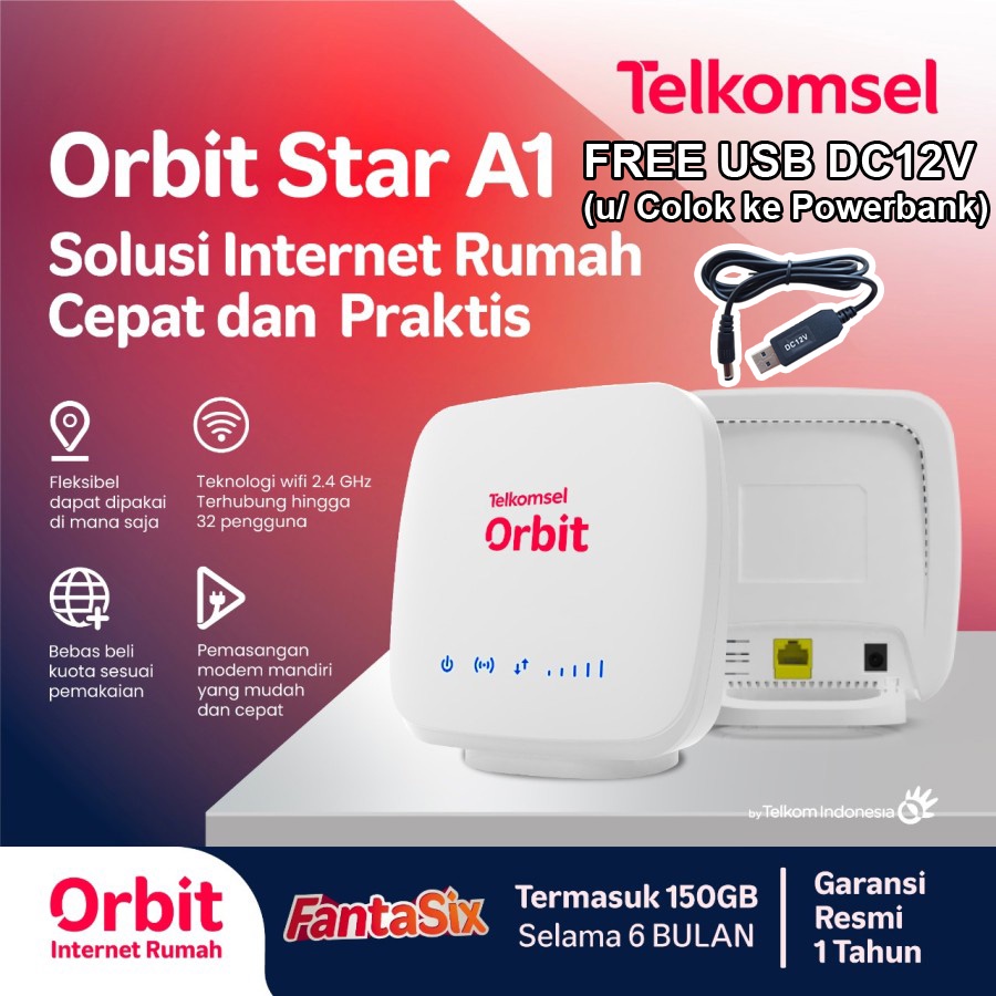 Telkomsel Orbit Star H1 A1 Lite Modem WiFi 4G High Speed Free 150GB