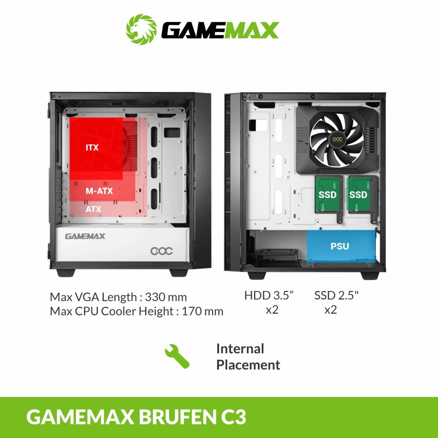 Gamemax BRUFEN C3 Black Grey E-ATX Gaming PC Case
