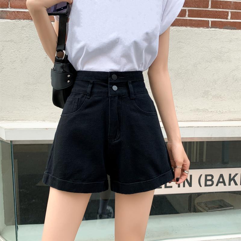 Celana Pendek Denim Wanita High Waist Pant Celana Longgar A-Line Celana Simple Korean Style