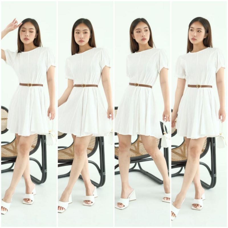 ⚡️ CLEARANCE SALE ♡ PREMIUM ♡ ORIGINAL ! CARROL PLEATED CRINKLE TEXTURE MINI DRESS WITH BELT