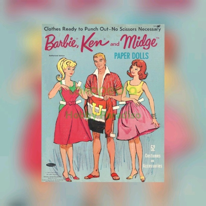 Terbatas Mainan Bongkar Pasang Kertas Barbie, Ken, Midge Vintage Paper Doll Limited