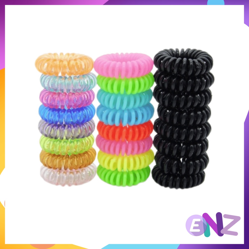 ENZ ® Karet Ikat Rambut Bentuk Spiral / Kabel Telepon Warna-Warni / Kunciran Rambut Metalik Glossy 1139