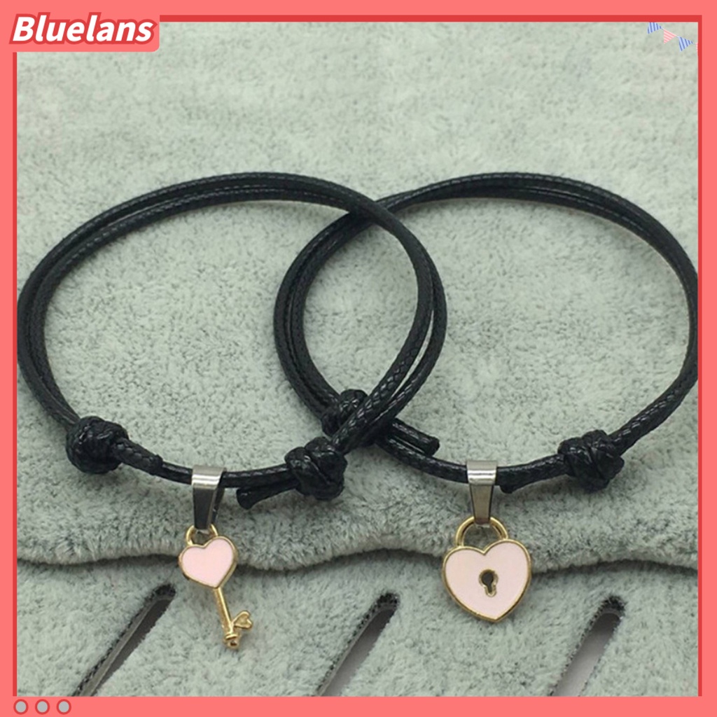 Bluelans 1pc Gelang Rantai Liontin Kunci Hati Untuk Pasangan
