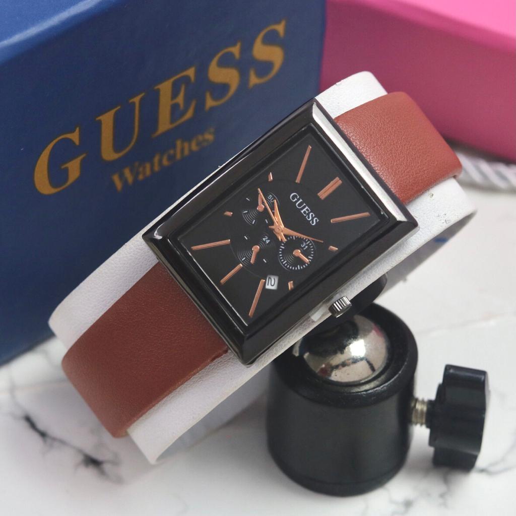 BEST SELLER JAM TANGAN WANITA GUESS O70 TALI KULIT CHRONO HIASAN TANGGAL AKTIF DM 3.0CM FREE BOX &amp; BATERAI || JAM TANGAN FASHION WANITA JAM TANGAN CEWEK MURAH