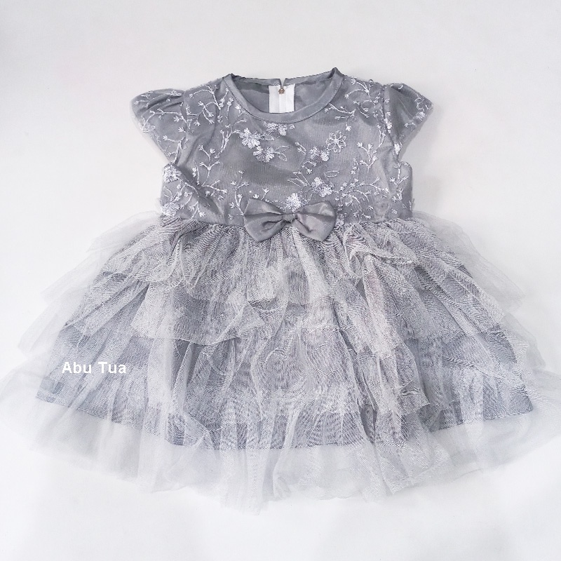 Baju Warna Abu abu Anak Perempuan 6 12 Bulan Dress Rok Tutu Import Gaun Bayi Warna Abu abu Silver Perak Baju Bayi Terlaris 2022 Gamis Syari'i KA110