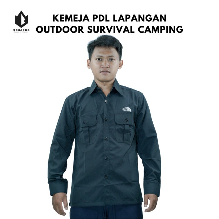 KEMEJA PRIA Kemeja Lapangan Lengan Panjang Pria - Kemeja Taktikal - Baju PDL - Kem - Hitam, M MOTIF 