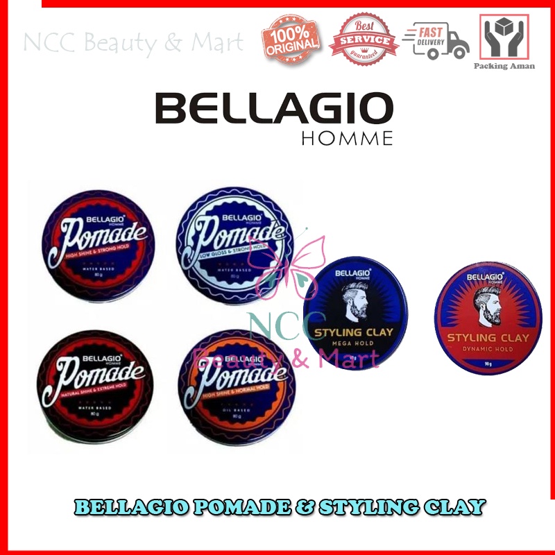 * NCC * Bellagio Pomade Homme Water Based Styling Clay Dynamic Hold Belagio Styling Minyak Rambut