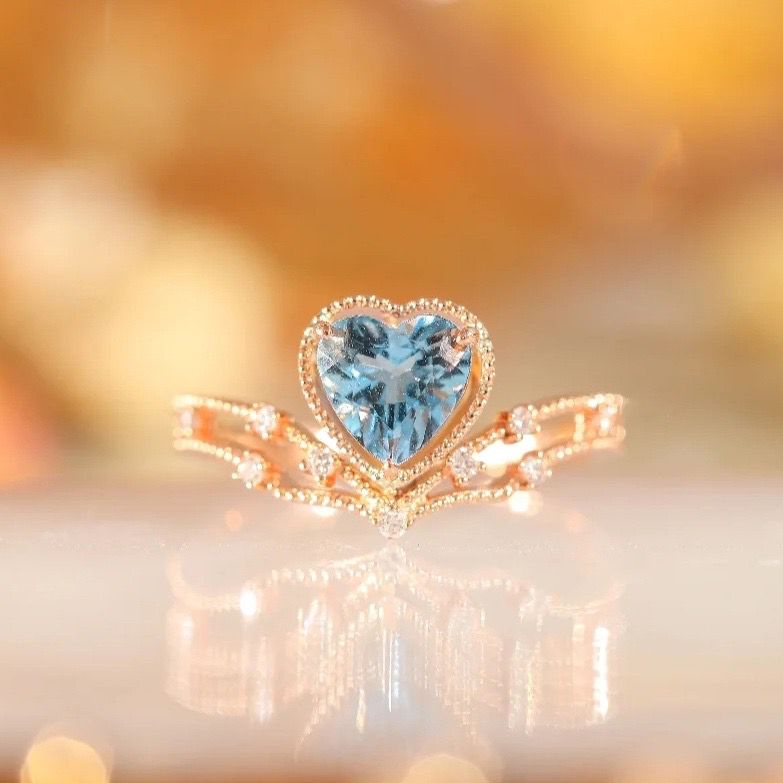Cincin Fashion Batu Safhire Ring Gold Platinum Cincin Wanita
