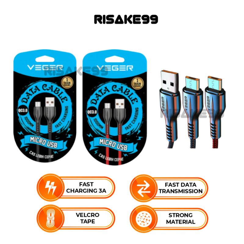 Kabel Micro Usb Cable Data Micro USB VG18 03.0A Fash Charger 1Meter / Veger VG 18 1000mm Dapat Digun