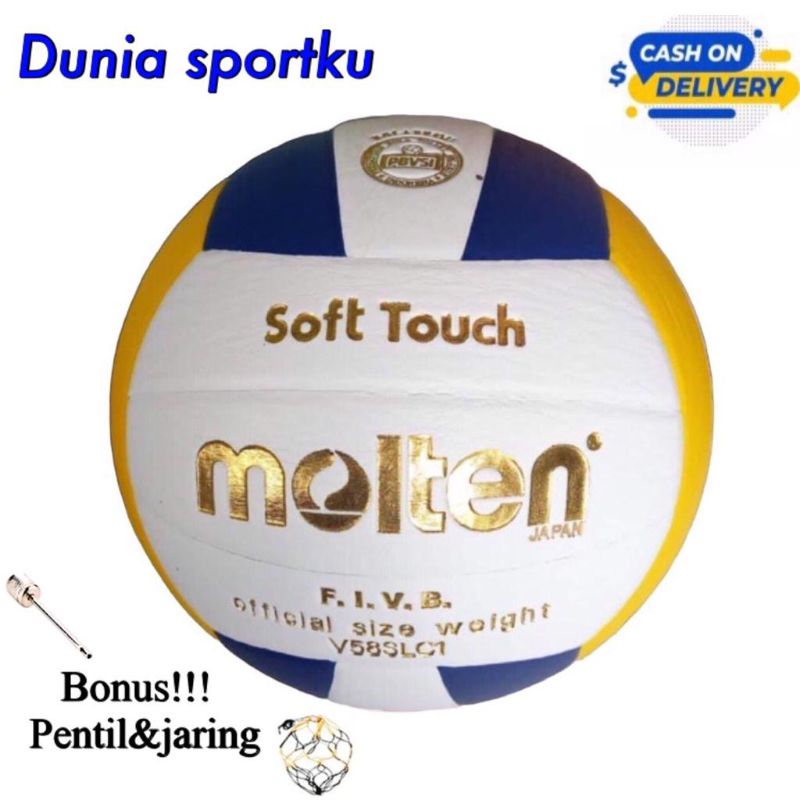 Bola voli/Volley Ball asli original impor MOLTEN SOFT TOUCH 100% WATER RESISTANT (free pentil dan ja