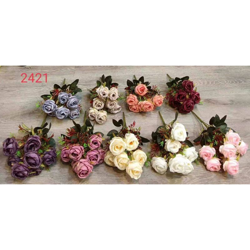 Bunga Mawar Buket 7 Cabang/Bunga Buket Artificial Dekorasi/Bunga Plastik Hias
