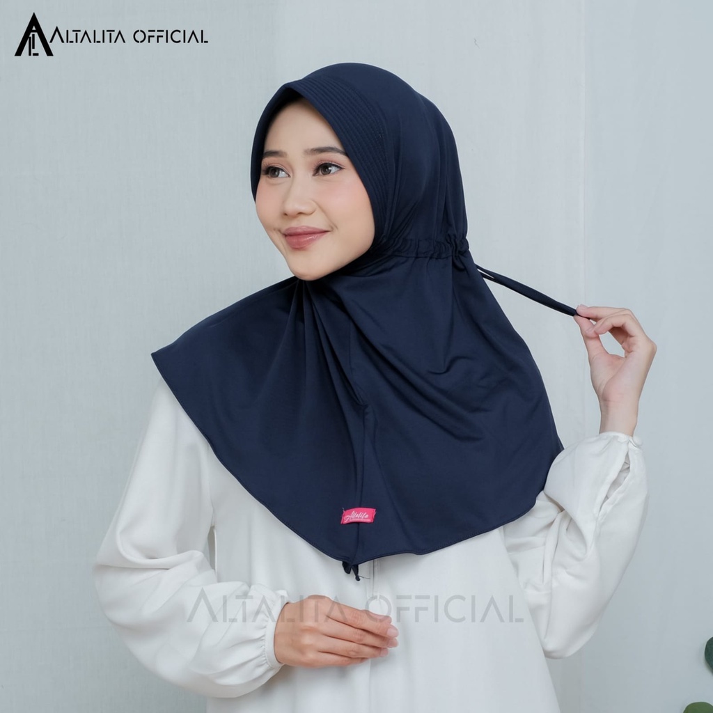 Altalita - Jilbab Instan Bergo Serut Jokowi Menutup Dada pet Antem Polos Bahan Jersey Premium Cocok untuk Sekolah Olahraga Volly Futsal Senam dan Sehari-hari