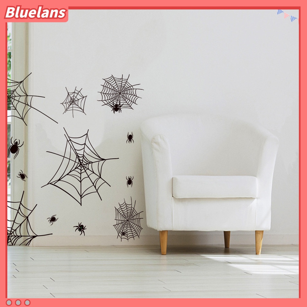 Stiker Dinding Decal Desain Kelelawar Laba-Laba Dapat Dicopot Untuk Dekorasi Pesta Halloween