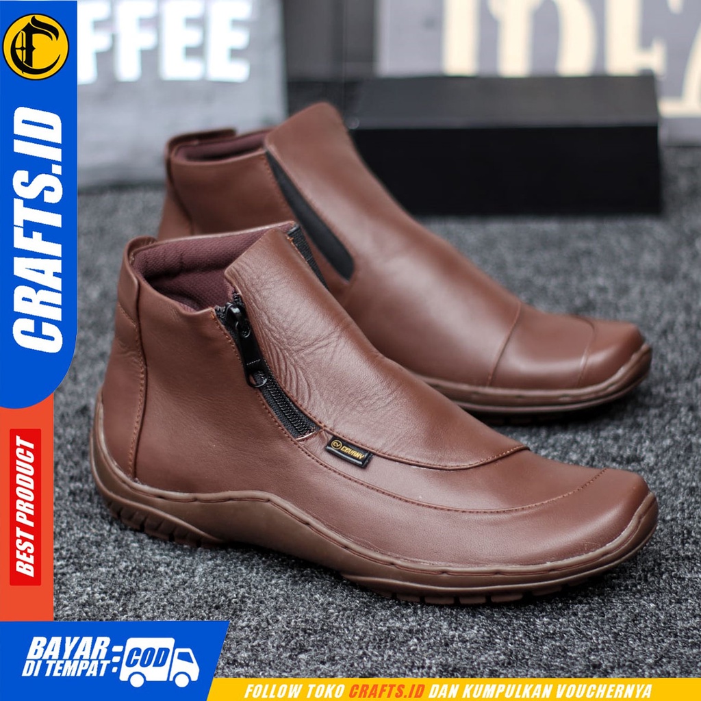 CRAFTS cora - Sepatu Boots Pantofel Formal Kulit Asli Kerja Pria