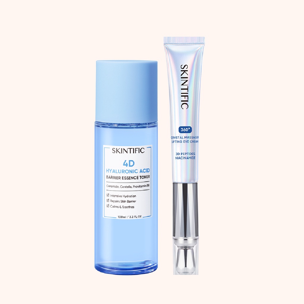 SKINTIFIC 4D Hyaluronic Acid Barrier Essence Toner 100ml Toner Pelembab / 360 Massager Lifting Eye Cream Krim Mata 【BPOM】