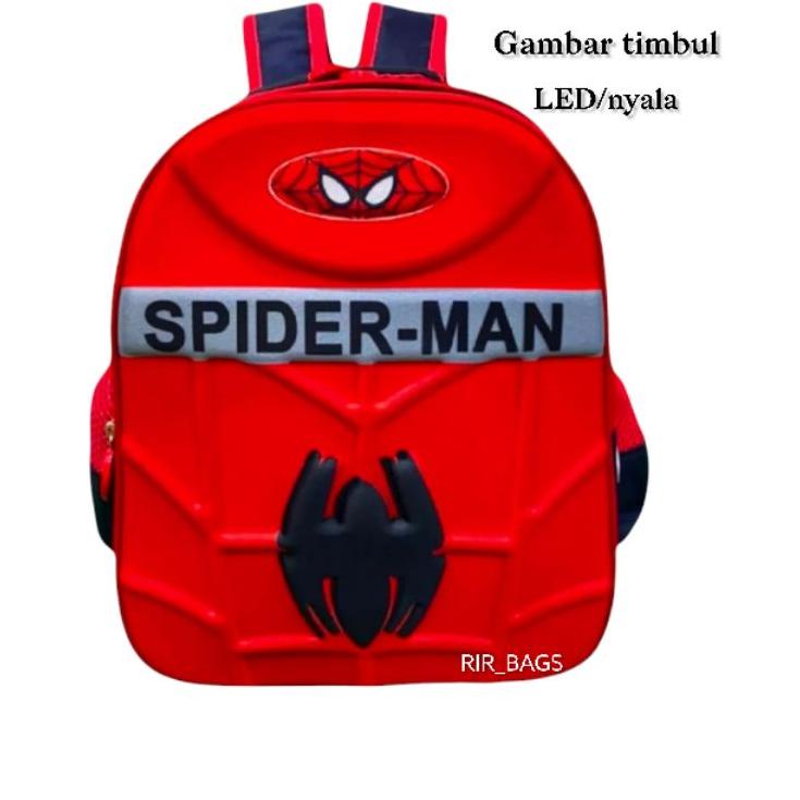 New Stock Tas sekolah anak spuderman TK LED/Tas ransel sekolah anak TK LED/Tas anak karakter Spiderm