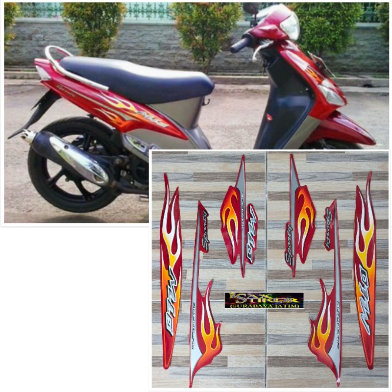 striping original Yamaha Mio sporty api merah tahun 2006