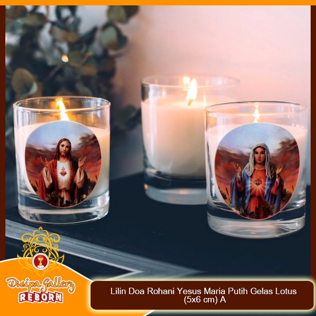 Lilin Ibadah Doa Rohani Gelas Yesus &amp; Maria Putih Stearin Wax 2 pcs