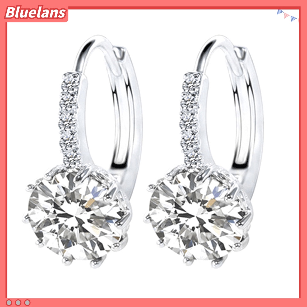 Bluelans Women Round Cubic Zirconia Inlaid Stud Earrings Wedding Engagement Jewelry Gift