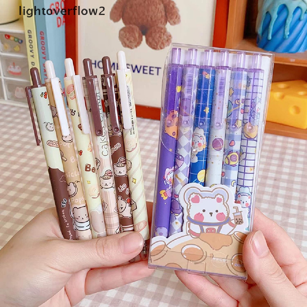 (lightoverflow2) 6pcs / Set Pulpen Tinta Gel Bentuk Kartun Beruang / Kelinci Untuk Stationery (ID)