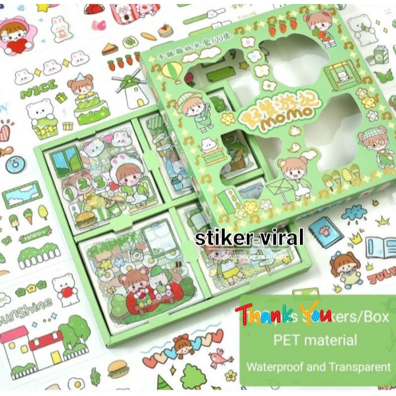 Stiker 2D Momo 25 PCS Aesthetic Cute waterproof-Warna hijau