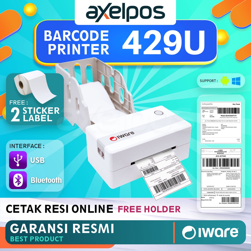 PRINTER BARCODE THERMAL PENGIRIMAN LABEL USB - BLUETOOTH IWARE BP-429BT / PRINTER RESI SHOPEE
