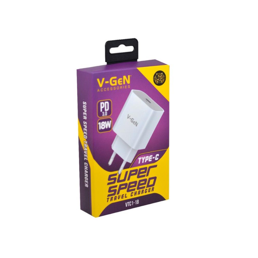 Adaptor Charger V-GeN VTC1-18 Fast Charging Type C QC 3.0 18Watt