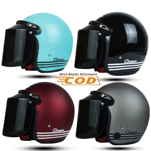 HELM BOGO CLASSIC DEWASA KACA DATAR KACA CEMBUNG SNI UNTUK PRIA DAN WANITA DEWASA COD HELM Free Packing